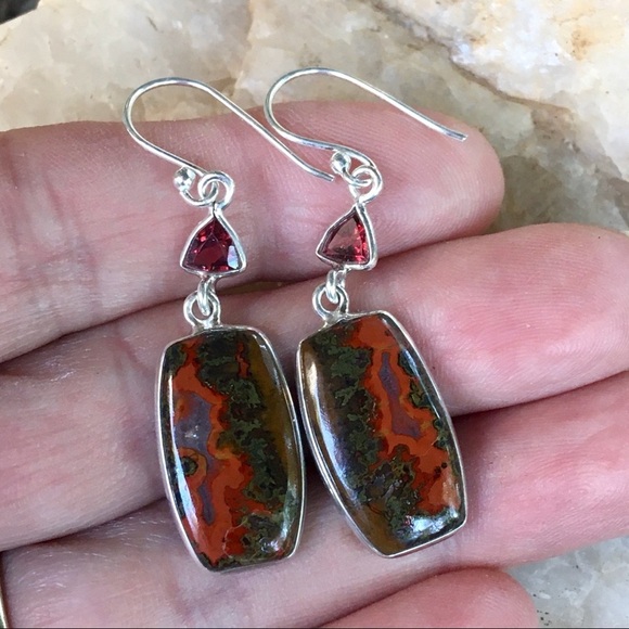 MOROCCAN AGATE & GARNET sterling silver earrings - Picture 3 of 7